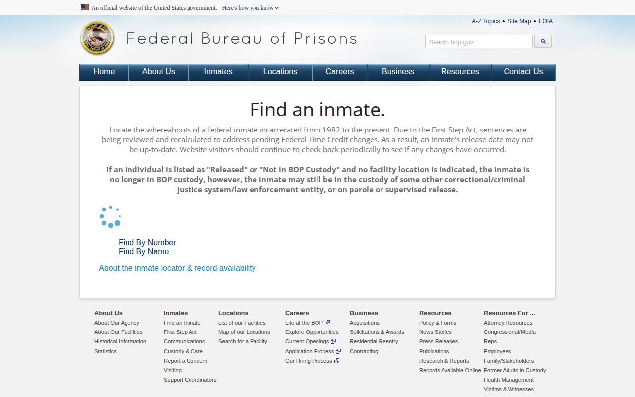 Federal Bureau of Prisons release locator for a Robertson County federal inmate