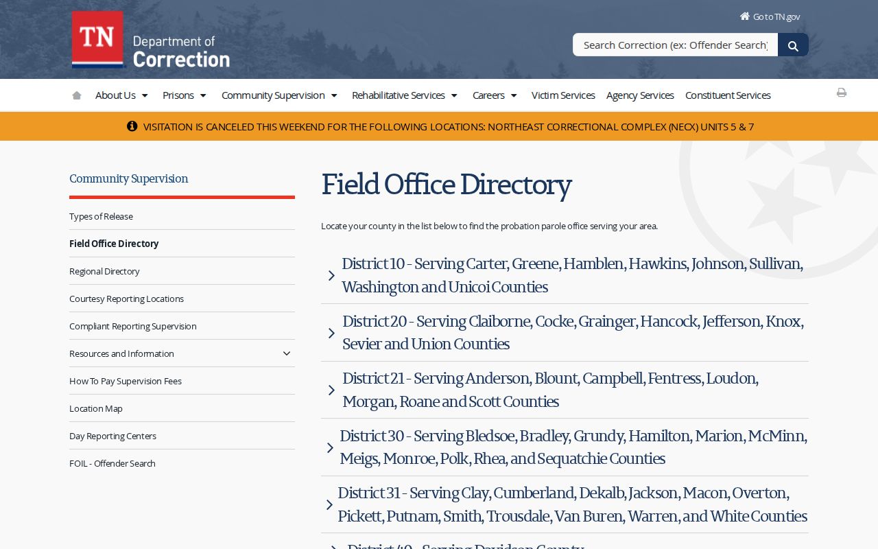 Robertson County parole and probation District 81 field office directory
