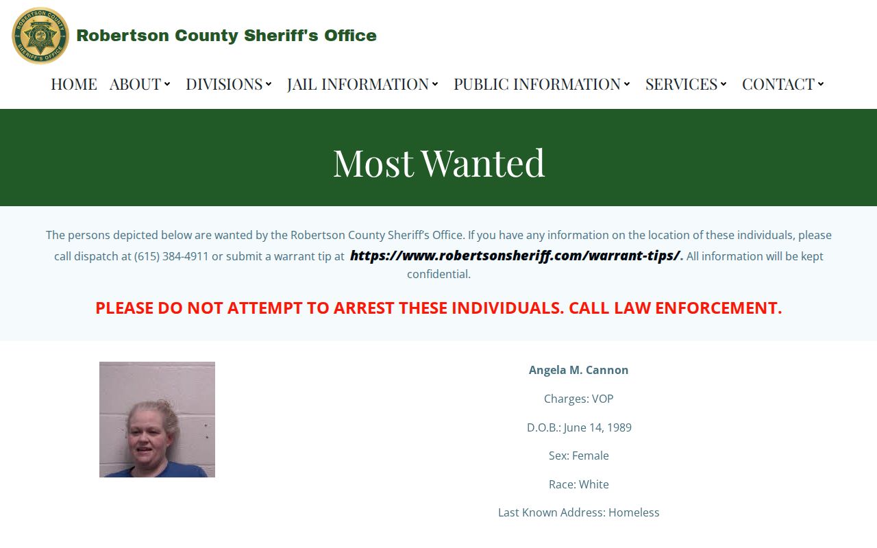 Robertson County released mugshot and sheriff photo context