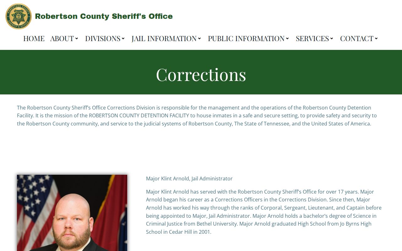 Robertson County Detention Facility corrections source for transfer releases